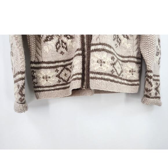Nomadic Traders 100% Sheltland Wool Full Zip Sweater Small Snowflake Winter Tan - Picture 5 of 6